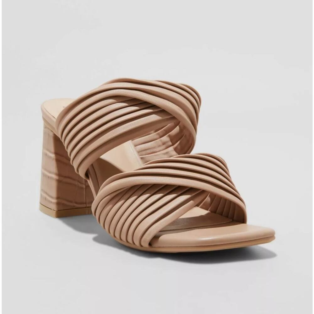 NEW A New Day Women's Jessa Mule Heels Slide Open Toe Sandals - Brown Size 6.5